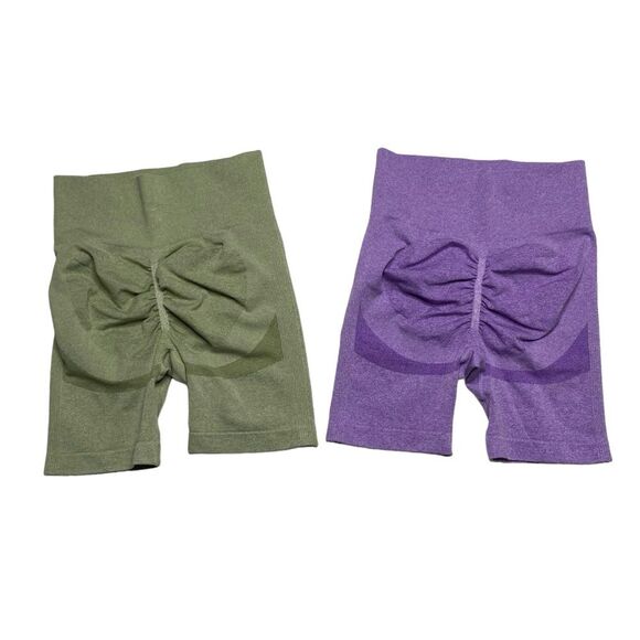 High Waisted Butt Shaping Yoga Shorts Green & Purple Sz S - Picture 6 of 6